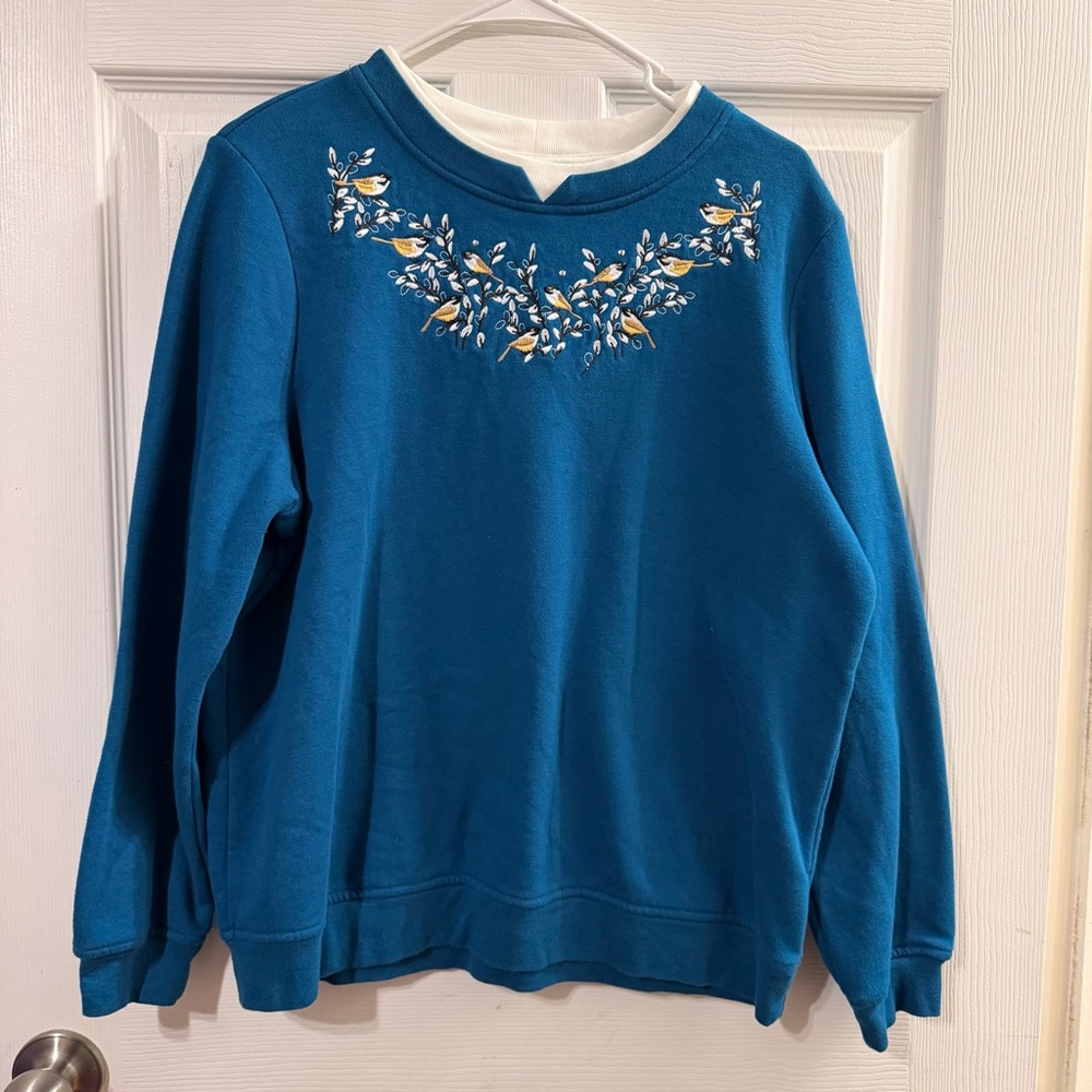 Vintage Breckenridge Teal and White Embroidered Top